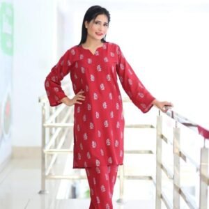 2 Pcs Women’s Stitched Linen Block Printed Shirt And Trouser