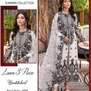 3 Pcs Women’s Unstitched Lawn Embroidered Suit